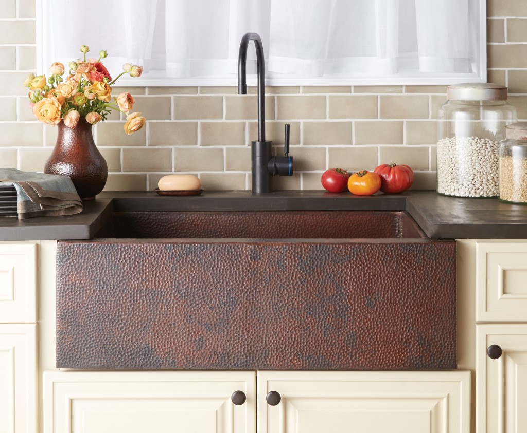 kitchen with copper apron sink