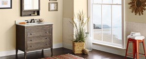 This rustic vanity is available in a couple of finishes